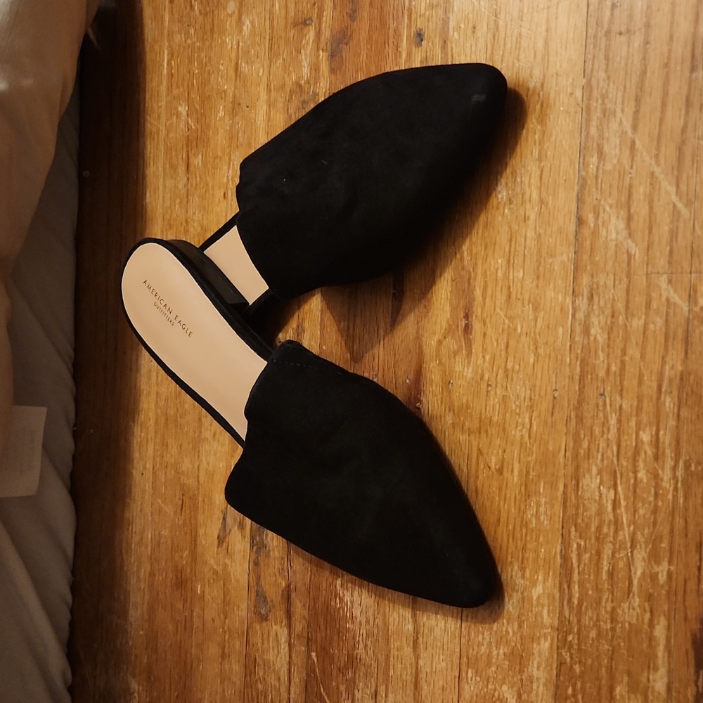 Black suede slides
